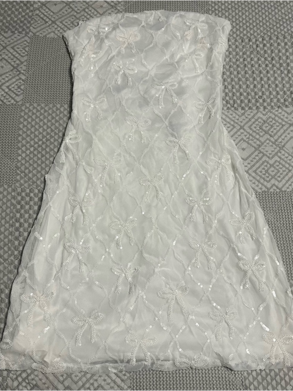 Windsor Cutest Style White Sequin Bow Strapless Lace-Up Mini Dress M